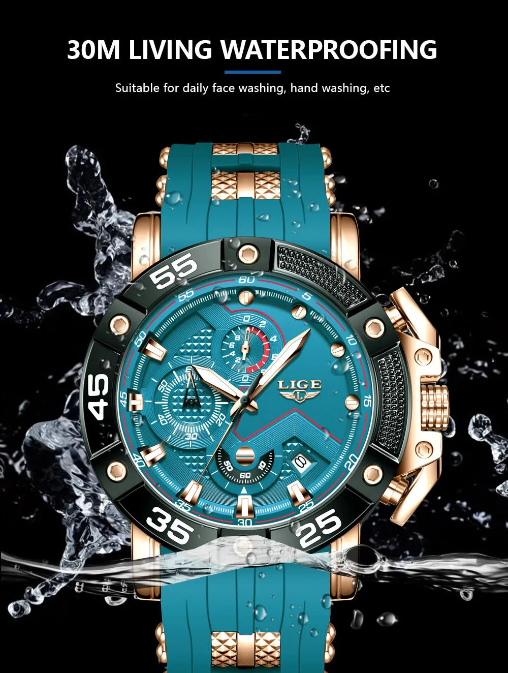 LIGE Mens Watches Top Brand Luxury Big Dial Watch Men Silicone Military Sports Waterproof Quartz Watch For Men Relogio Masculino