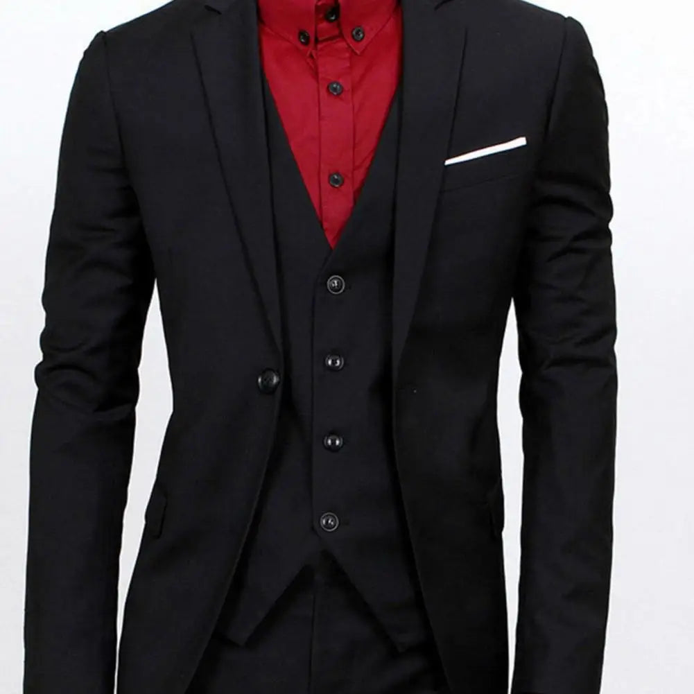 Fabulous Men Suit Set Cardigan 3 Piece Set Soft Fabric Split Wedding Suit Set Business Suit Slim Fit