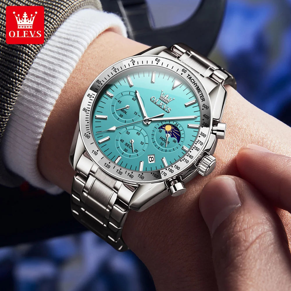 OLEVS 3618 Mens Watch Original Brand Waterproof Luminous Quartz Wristwatch Watch For Man Multifunctional Chronograph With Box