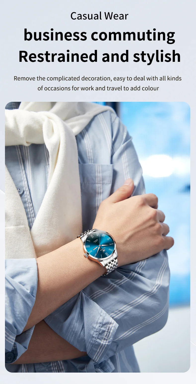 OLEVS 3633 Men's Watch Business Simply Original Quartz Watch for Man Waterproof Luminous Stainless Steel Dual Calendar Display