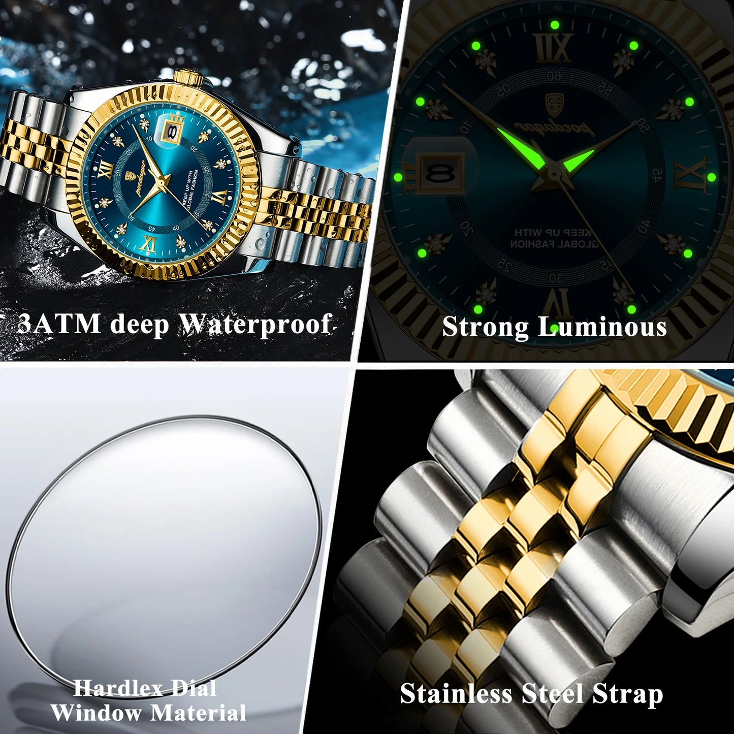 POEDAGAR Classic Men's Watches Luxury Fashion Threaded Bezel Watch for Man Luminous Date Waterproof Original Quartz Wristwatch