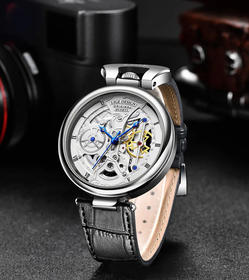 2023 LIGE Men Watches Top Brand Luxury Brown Leather Chronograph Sport Watch For Men Fashion Date Waterproof Clock Reloj Hombre