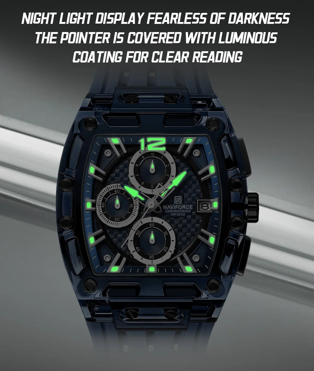 NAVIFORCE Men's Watch High Quality Quartz Fashion Clock Waterproof Silicone Tape Watch for Men Luminous Date Sports Wristwatches