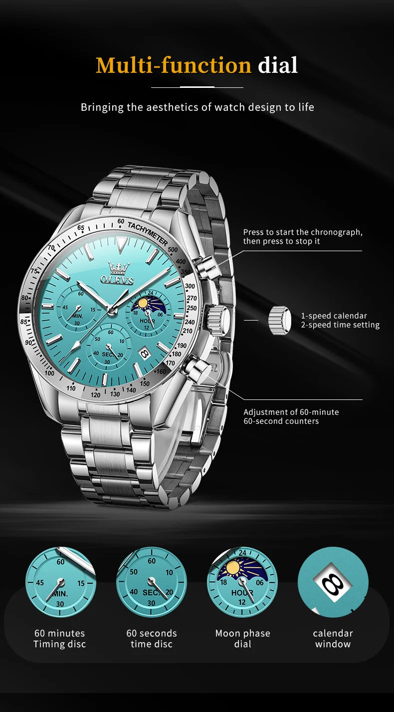 OLEVS 3618 Mens Watch Original Brand Waterproof Luminous Quartz Wristwatch Watch For Man Multifunctional Chronograph With Box