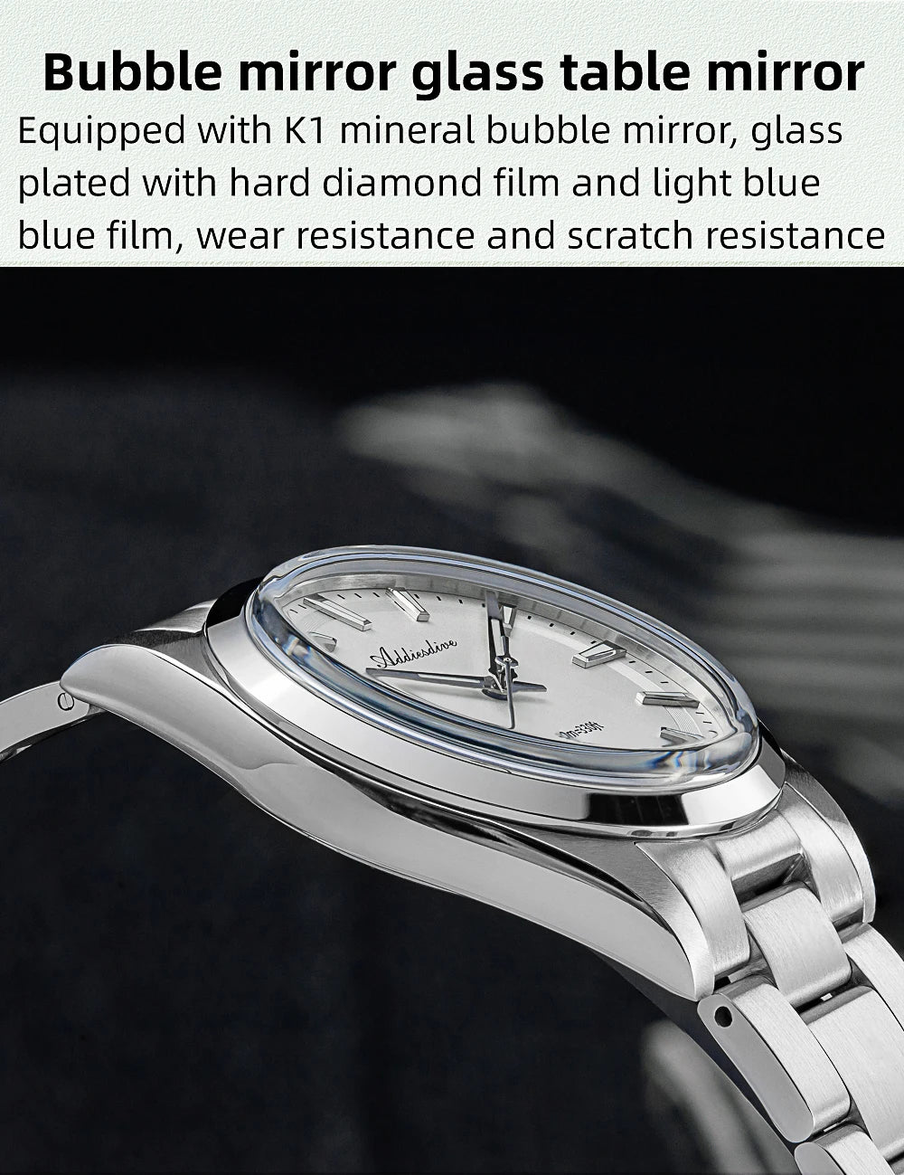ADDIESDIVE 36mm AD2066 Men Watch BGW9 Luminou Bubble Mirror Glass 316L Stainless Steel Reloj Hombre 100m Waterproof Quartz Watch