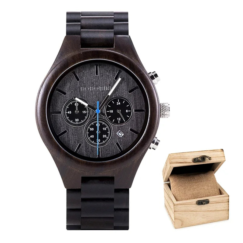 BOBO BIRD Men's Watch 3 Sub Dials Wooden Wrist Watch for Men Casual Quartz Watches Customized Dropshipping