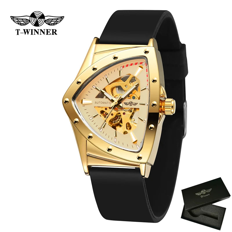 Winner 395R WINNER Minimalist Automatic Watch for Men Creative Triangle Dial Brand Luxury Business Mechanical Watches Silicone