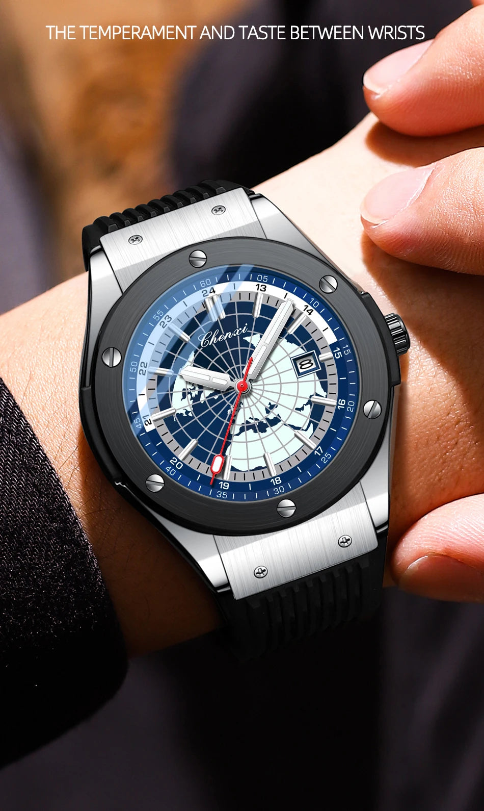 CHENXI 82442 Quartz Watch Men Casual Luxury Sport Watches Brand World Map Military Waterproof Wrist Watch for Male Clock Gift