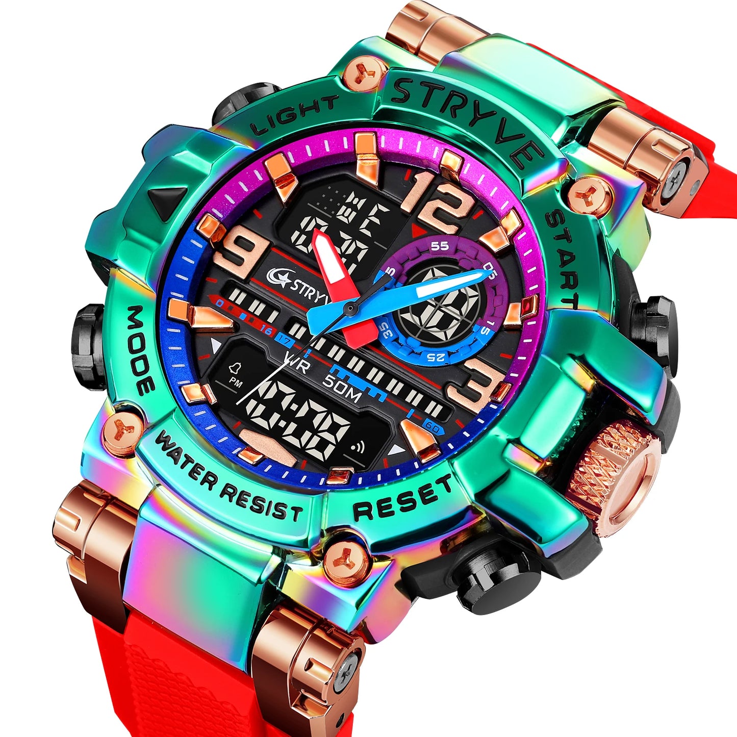 New STRYVE Watch for Men's High Quality Digital-Analog Dual Movement 5ATM Waterproof Watches Fashion Sports Men's Watch 8025
