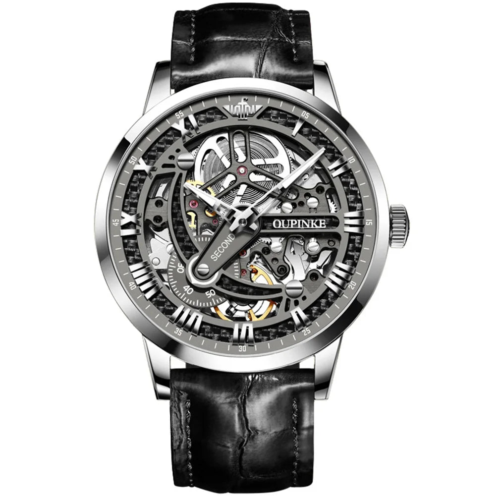 OUPINKE 3173 Luxury Gold Mechanical Watch For Men Hollow Top Brand Original Automatic Wristwatch 50M Waterproof Luminous Watches
