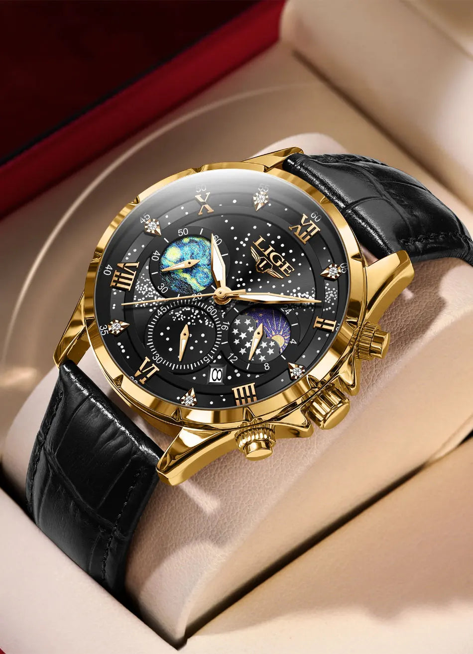 LIGE Men Watches Casual Sport Watch Men Luxury Waterproof Date Luminous Chronograph Wristwatch Male Quartz Watches Leather Clock