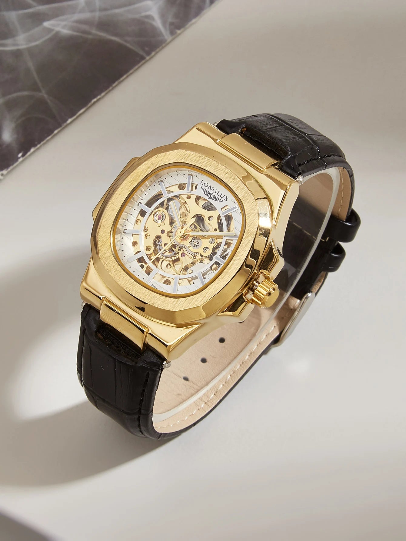 LONGLUX automatic man watch sport style wholesale mechanical wristwatches fashion hollow leather man watch men gift