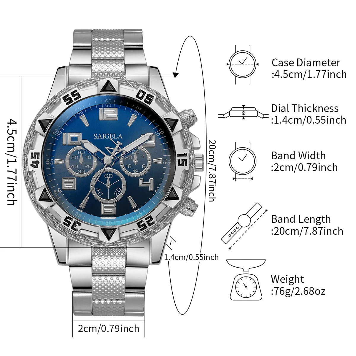 4pcs/set Men's Watches Fashion Arabic Dial Quartz Watch Male's Silver Band Wristwatches Jewelry Set (Without Box)