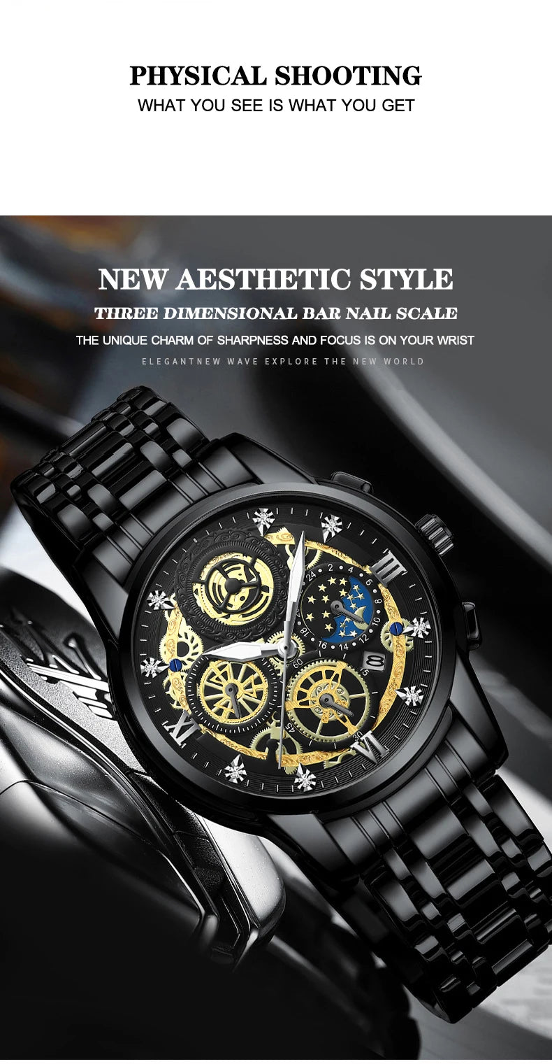 BINBOND B4010 Fashion Casual Quartz Men Watch Luxury Stainless Steel Strap Dial 30M Waterproof Luminous Business Men Wristwatch