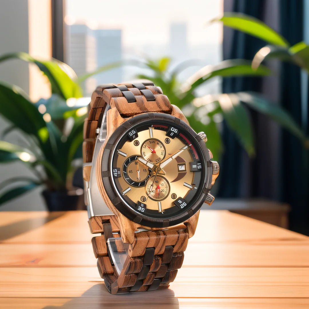 Men's Wooden Wrist Watches for Men Chronograph Fashion Wristwatches Business Blue Wood Mens Watches Clock reloj madera hombre