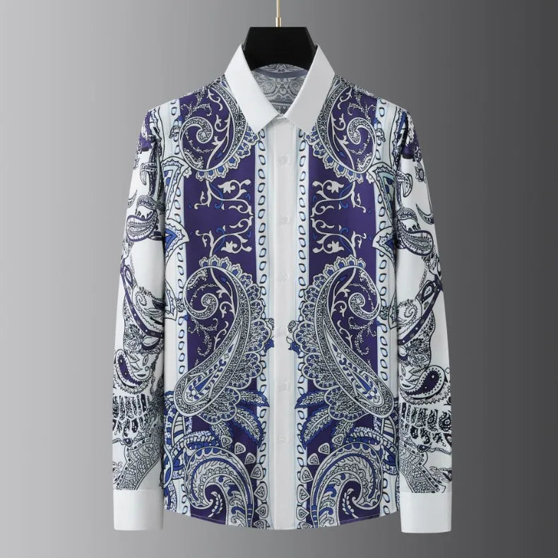 Men's luxury floral shirt business casual fit long sleeve social party tuxedo hot sale new style autumn and winter fashion new