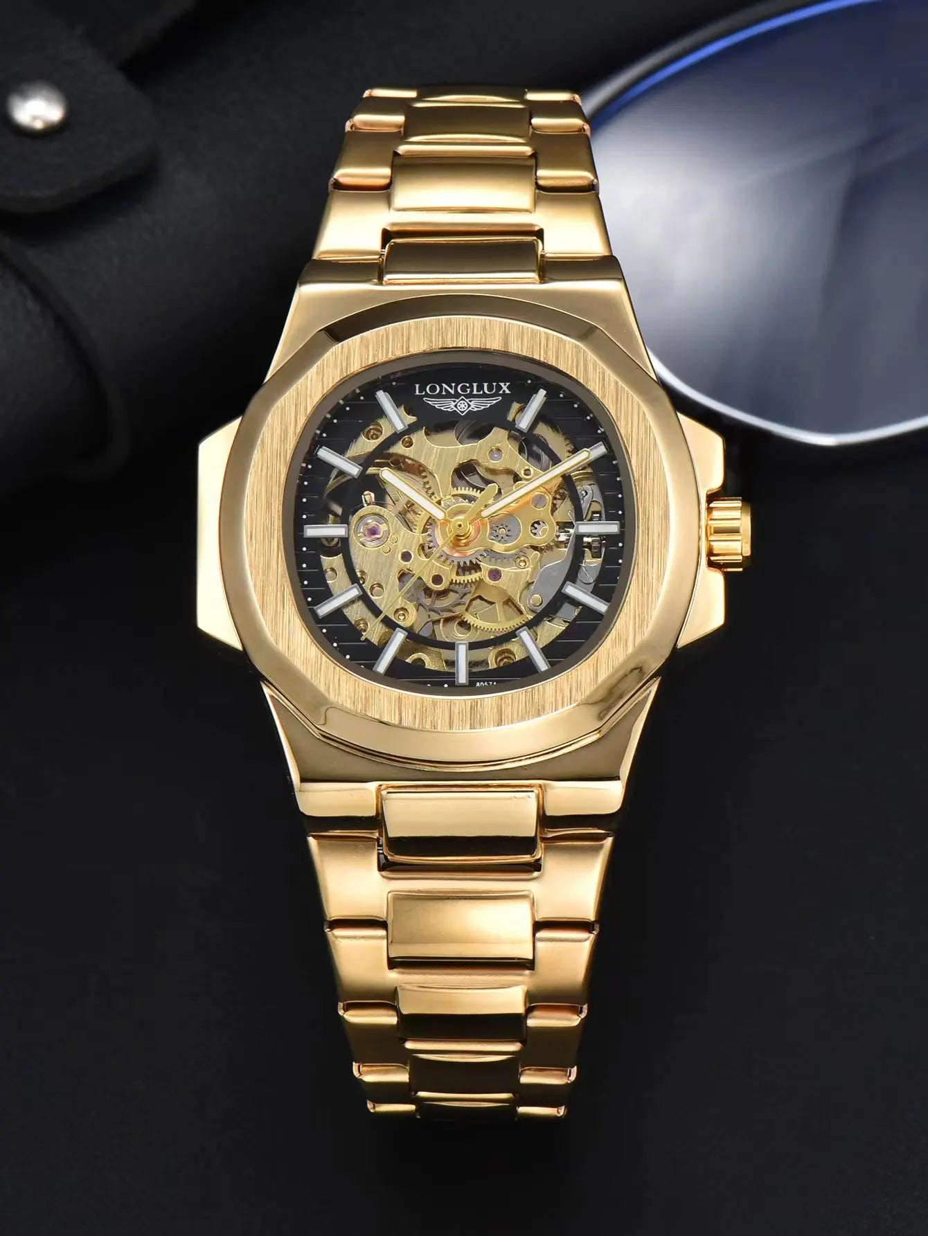 LONGLUX automatic man watch luxury wholesale mechanical wristwatches stainless steel skeleton waterproof mens watch men gift