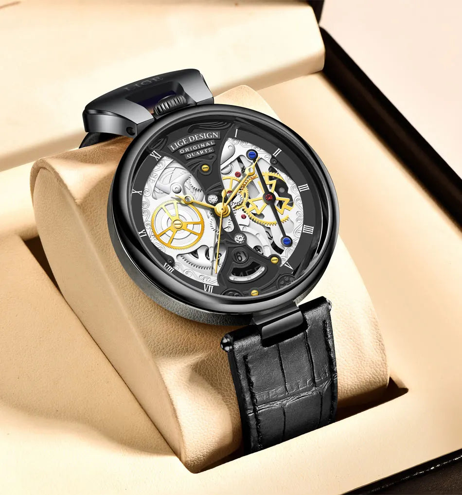 2023 LIGE Men Watches Top Brand Luxury Brown Leather Chronograph Sport Watch For Men Fashion Date Waterproof Clock Reloj Hombre