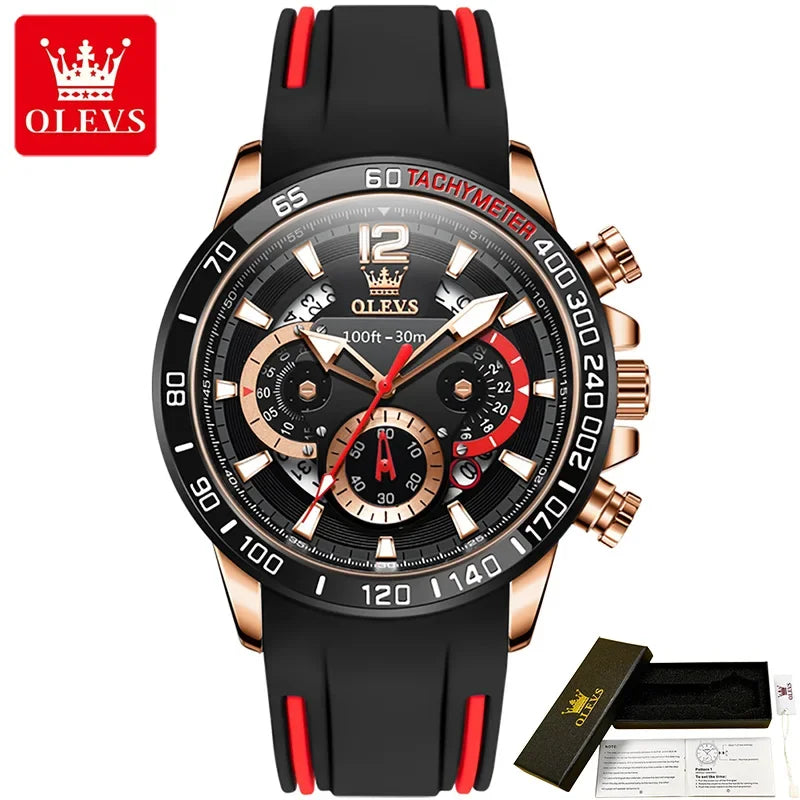 OLEVS 9936 Silicone Strap Multi-function Men Wristwatch, Waterproof Quartz Sport Watch For Men Luminous Chronograph Calendar