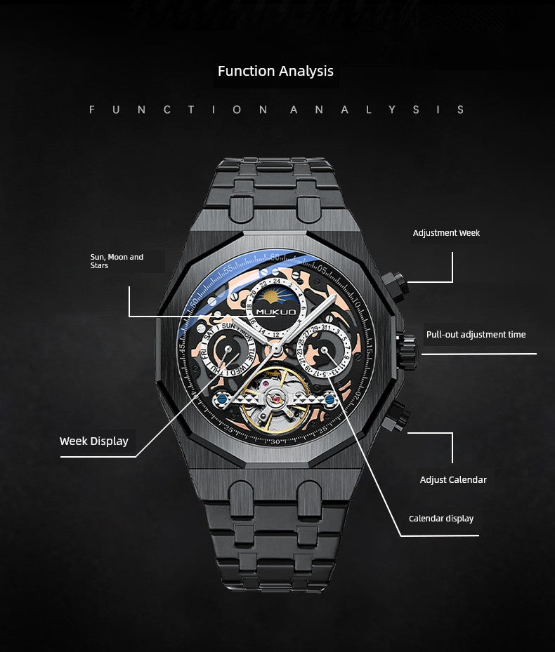 Hollow Personality Black Horse German Automatic Mechanical Watch