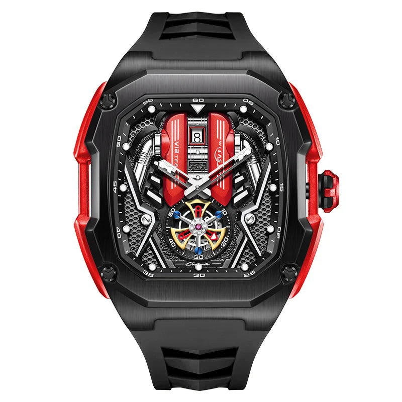 Engine Surface Design Quartz Watch for Men Original Top Brand Rubber strap Waterproof Luminous Date Men's Quartz Watch reloj