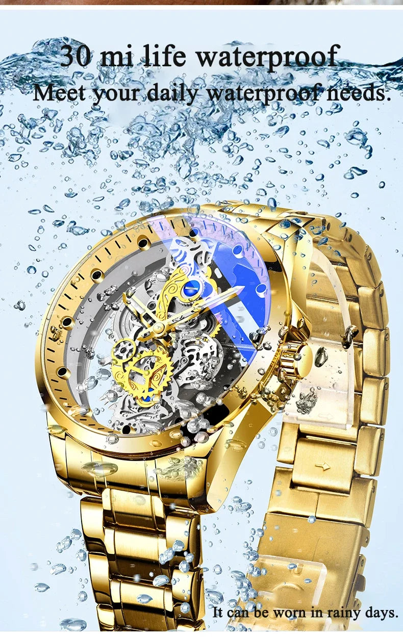 2024 New Men Watch Skeleton Quartz Wristwatch Gold Skeleton Retro Man Watch Top Brand Luxury Clock Mens Watches Reloj Hombre