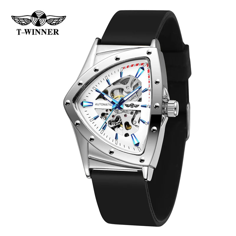 Winner 395R WINNER Minimalist Automatic Watch for Men Creative Triangle Dial Brand Luxury Business Mechanical Watches Silicone
