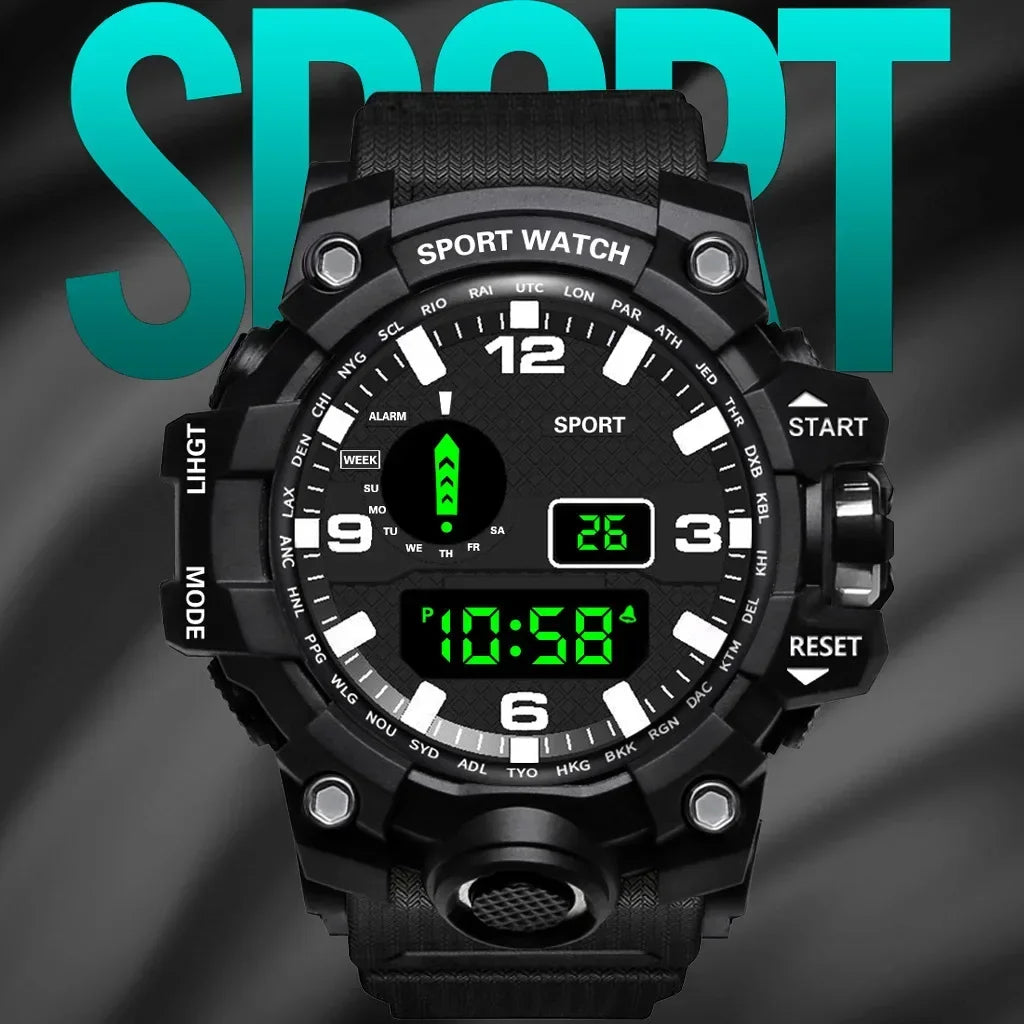 YIKAZE Y12 Men's Sports Watch Waterproof Luminous Men Sport Watch Multifunction Digital Electronic Wristwatch Clock for Boy Kids