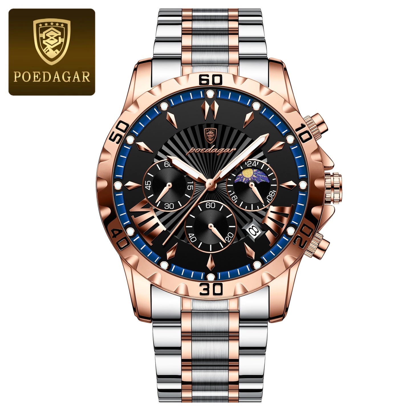 POEDAGAR Luxury High Quality Watch for Man Waterproof Luminous Chronograph Date Men Watch Stainless Steel Quartz Men's Watches