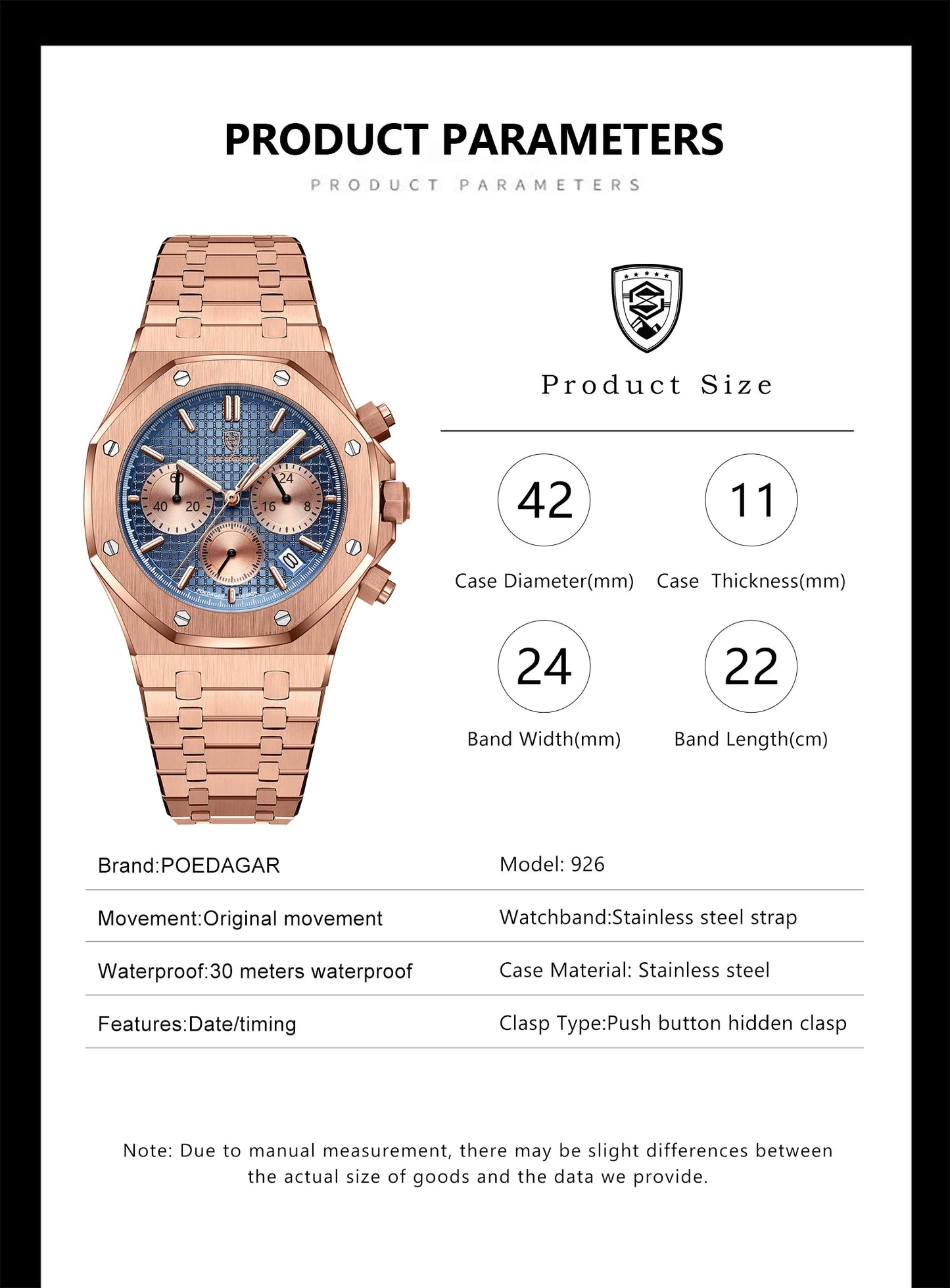 POEDAGAR Classic Men's Watches Trend Fashion Original Quartz Watch for Man Waterproof Fine Steel Chronograph Wristwatch Date