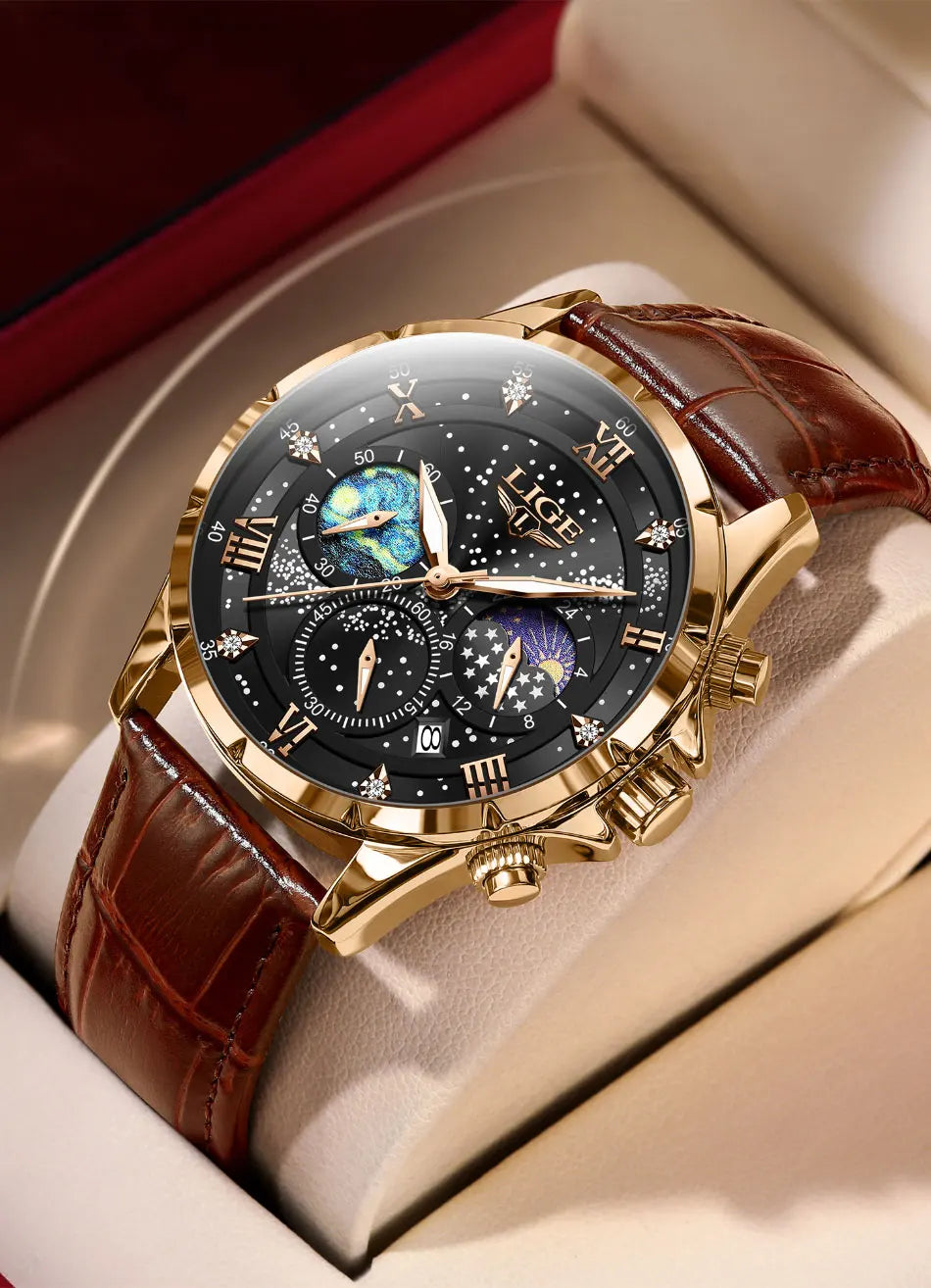 LIGE Men Watches Casual Sport Watch Men Luxury Waterproof Date Luminous Chronograph Wristwatch Male Quartz Watches Leather Clock
