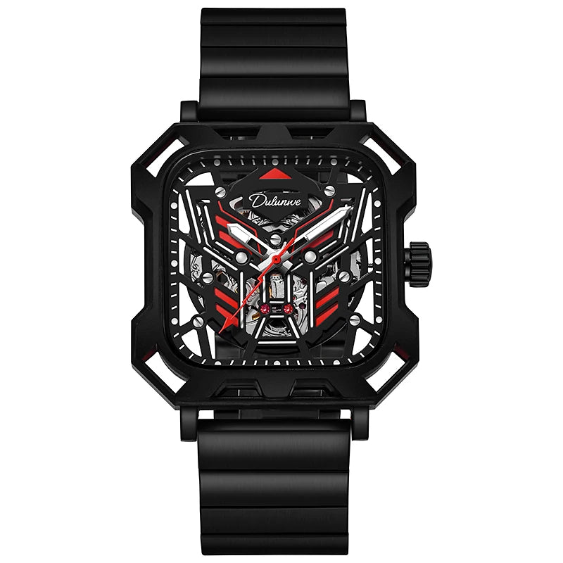 Square Skeleton Dial Mens Watches Top Brand Luxury Luminous Sports Automatic Mechanical Watch Waterproof Steel Reloj Hombre