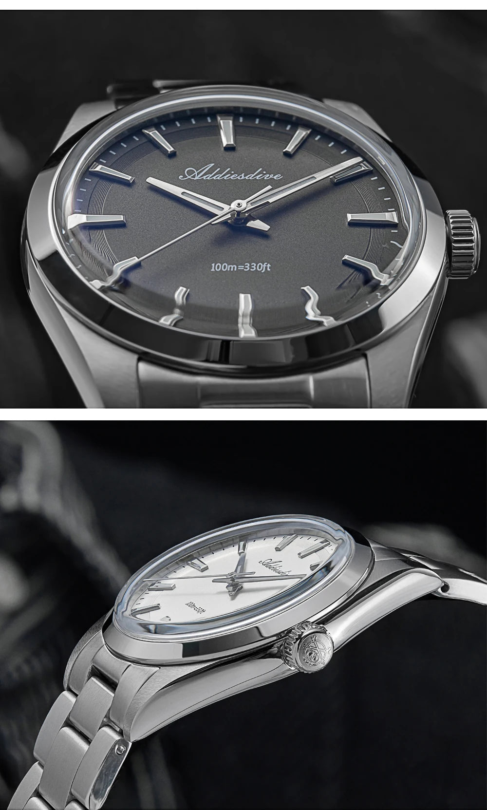 ADDIESDIVE 36mm AD2066 Men Watch BGW9 Luminou Bubble Mirror Glass 316L Stainless Steel Reloj Hombre 100m Waterproof Quartz Watch