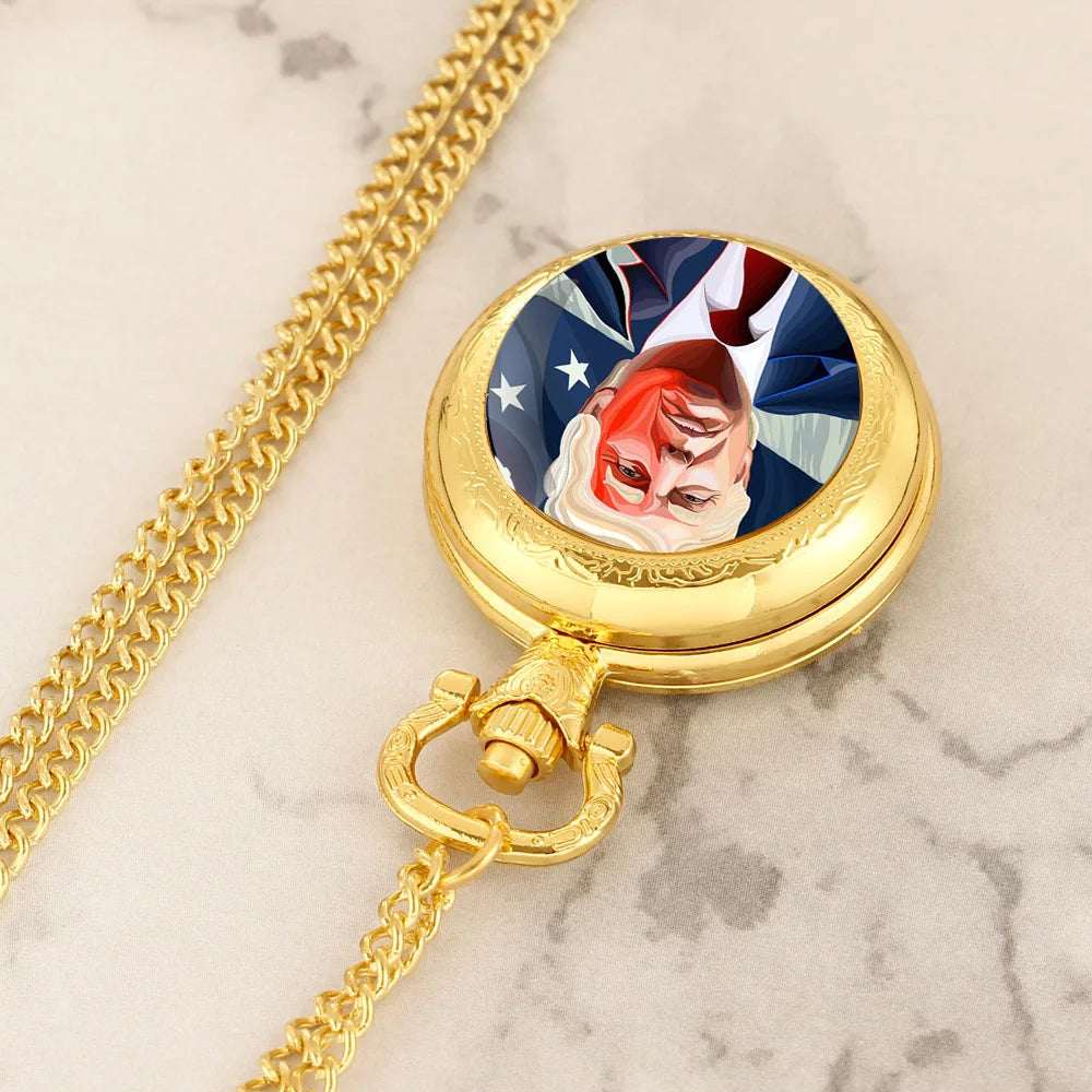 Trump Design Gold Quartz Pocket Watch Women Men Fashion Glass Dome Necklace Unique Pendant Silver Clock Watch Gift Accessories