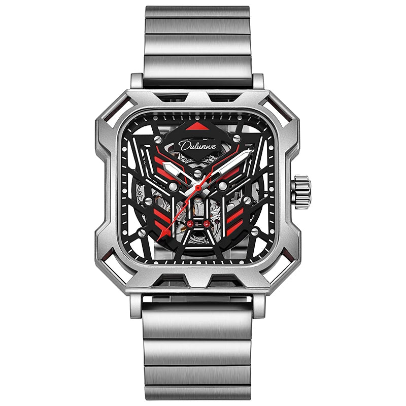 Square Skeleton Dial Mens Watches Top Brand Luxury Luminous Sports Automatic Mechanical Watch Waterproof Steel Reloj Hombre