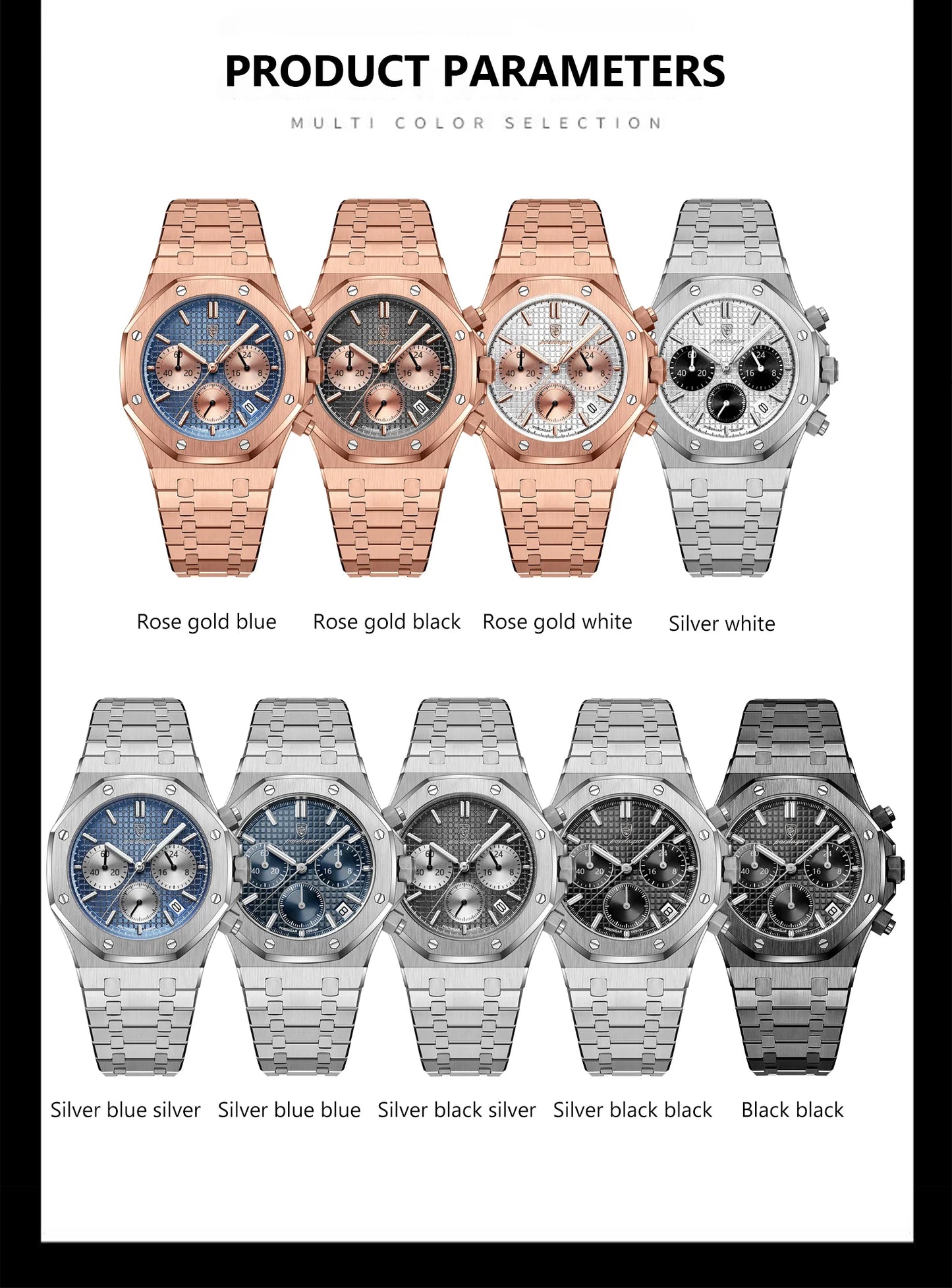 POEDAGAR Classic Men's Watches Trend Fashion Original Quartz Watch for Man Waterproof Fine Steel Chronograph Wristwatch Date