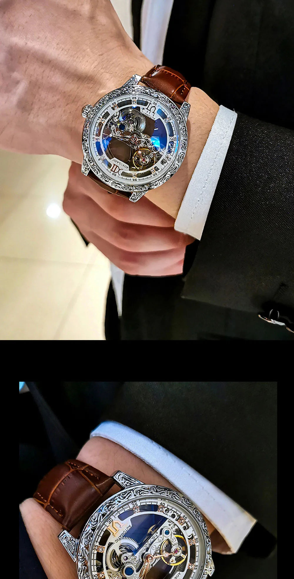 Fashion Mechanical Wristwatch Men's Luxury Brand Automatic Casual Watch Men's Sports Leather Waterproof Clock 2023 Renoj Hombre