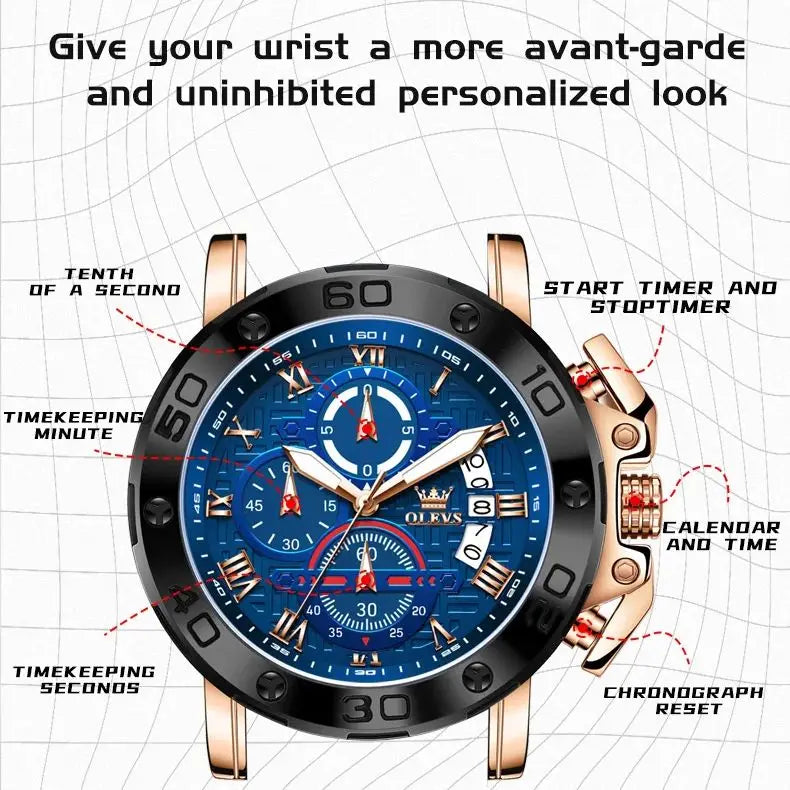 OLEVS 9986 Men Watch Silicone Strap Sports Multi functional Waterproof Luminous Timing Code Watch Luxury Brand Men Quartz Watch
