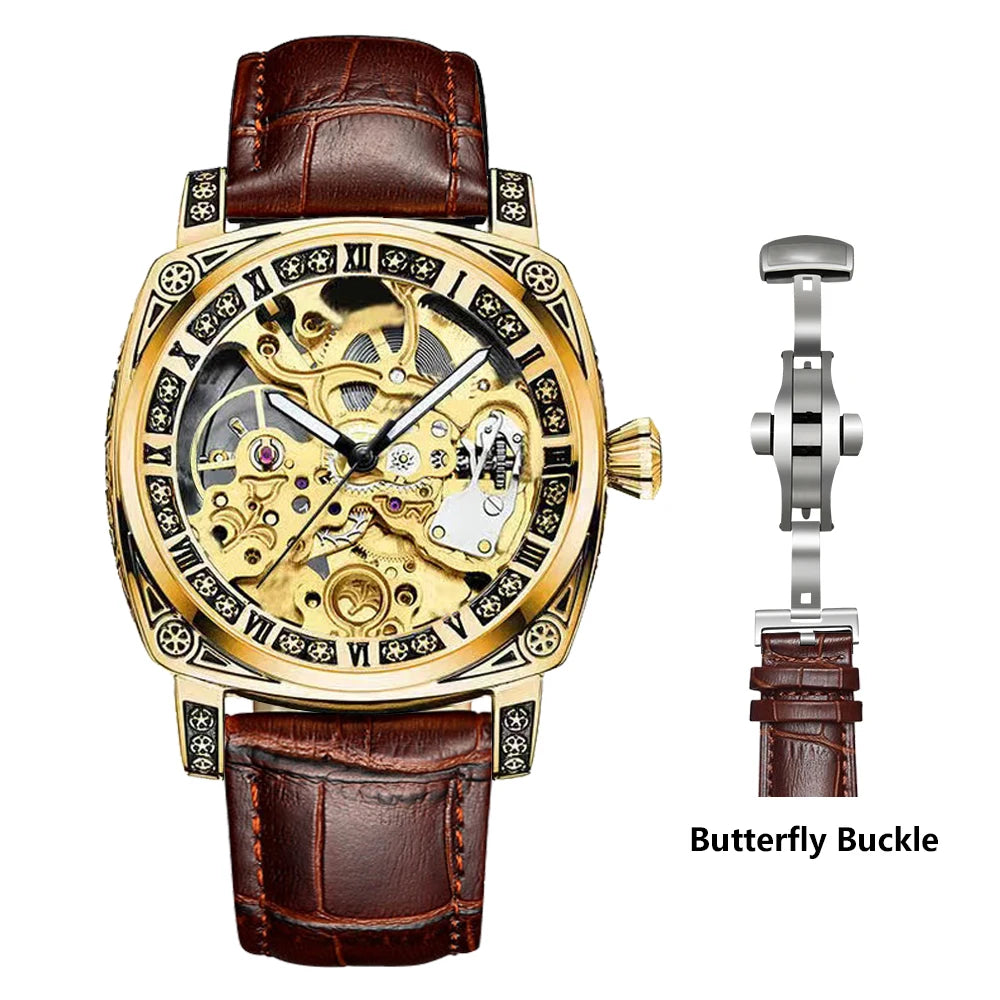 New Mens Watch Top brands Automatic man watches skeleton Fashion Male Clock Business Mechanical Wristwatch relogio masculino