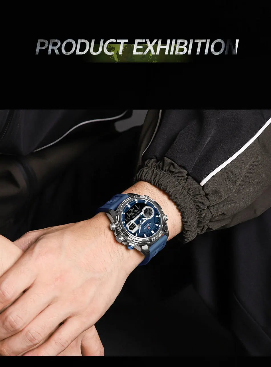 NAVIFORCE Military Sport Watches For Men Fashion Silicone Strap Waterproof Wrist watch Male Dual Display Luminous Alarm Clock
