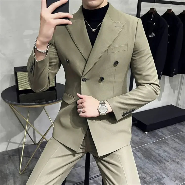 Full Suit for Men Trends Costumes Blazer High Quality 2024 2 Piece Outfit Set Man Slim Fit Elegant Ceremony Pants Gentleman