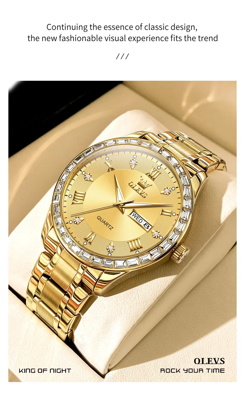 OLEVS 9906 Quartz Men's Watch Classic Fashion Men's Business Waterproof Stainless Steel Diamond dial Top Luxury Brand Men Watch