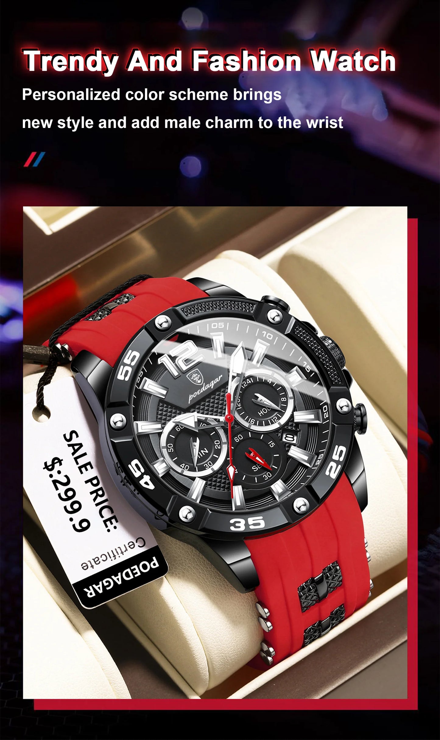 POEDAGAR Luxury Man Wristwatch Sport Chronograph Waterproof Luminous Date Watches for Men Casual Quartz Silicone Men Watch Reloj
