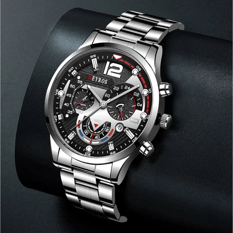 Fashion Mens Stainless Steel Watches Luxury Quartz Wristwatch Calendar Luminous Clock Men Business Casual Watch Reloj Hombre