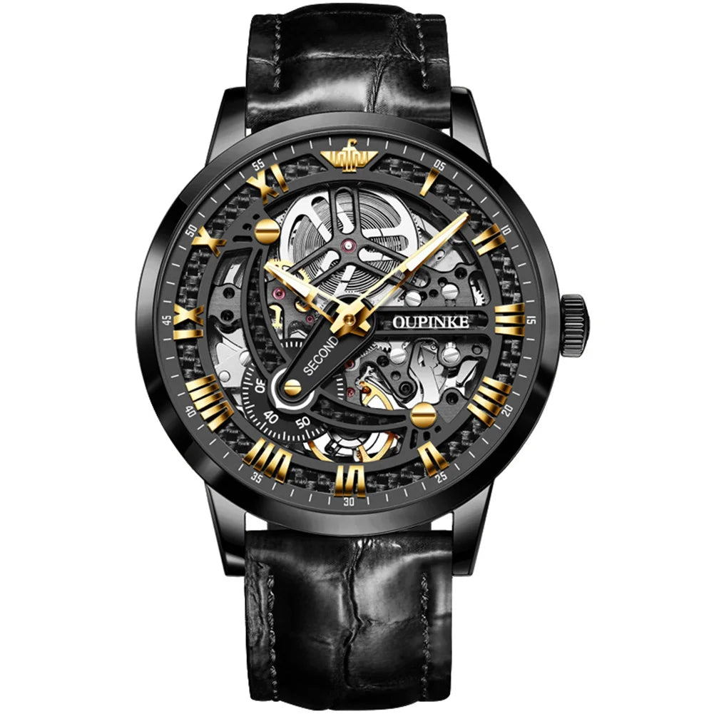OUPINKE 3173 Luxury Gold Mechanical Watch For Men Hollow Top Brand Original Automatic Wristwatch 50M Waterproof Luminous Watches