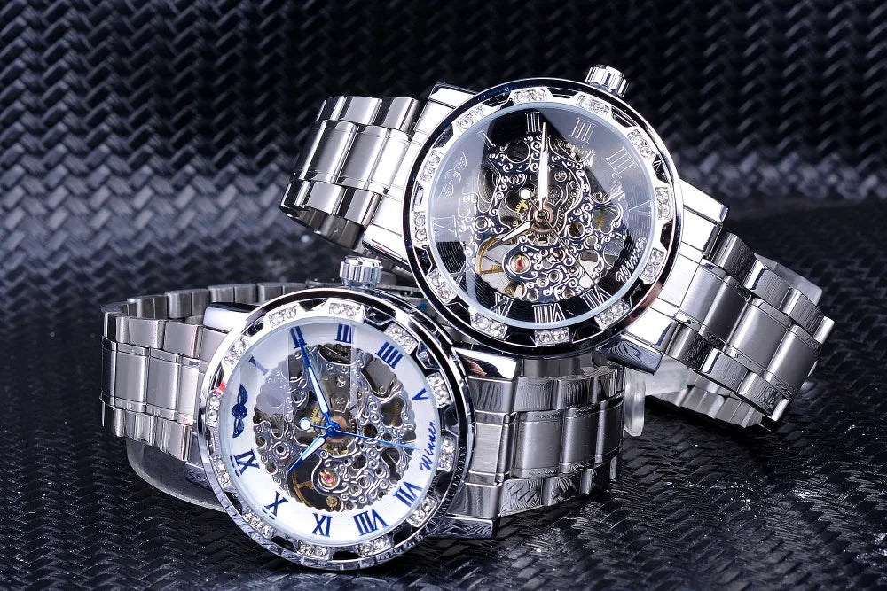 Fashion Winner Hot Top Brand Luxury Men Transparent Diamond Luminou Smovement Male Mechanical Skeleton Royal Design Wrist Watch