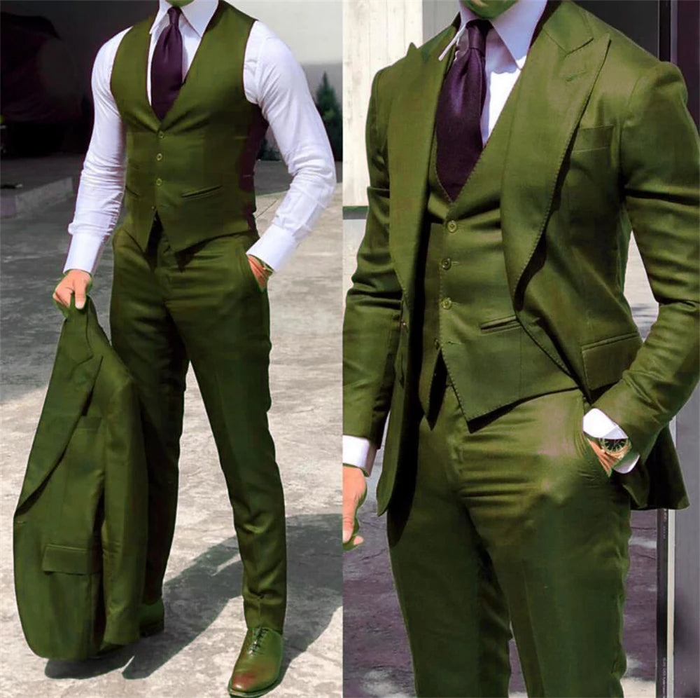 Elegant Wedding Tuxedos Suits Slim Fit Bridegroom For Men 3 Pieces Groomsmen Suit Male Cheap Formal Business (Jacket+Vest+Pants)
