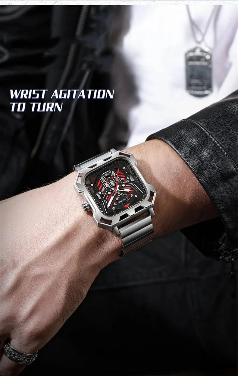 Square Skeleton Dial Mens Watches Top Brand Luxury Luminous Sports Automatic Mechanical Watch Waterproof Steel Reloj Hombre
