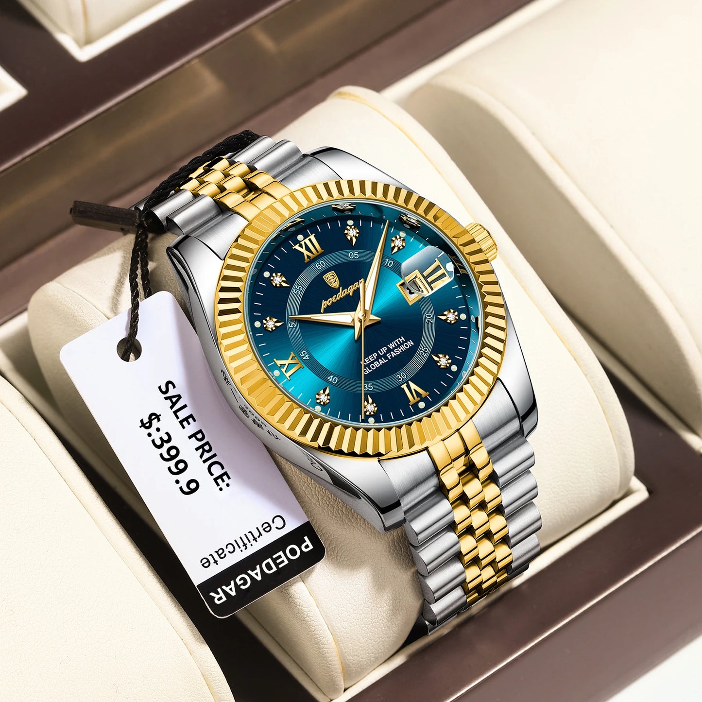 POEDAGAR Classic Men's Watches Luxury Fashion Threaded Bezel Watch for Man Luminous Date Waterproof Original Quartz Wristwatch
