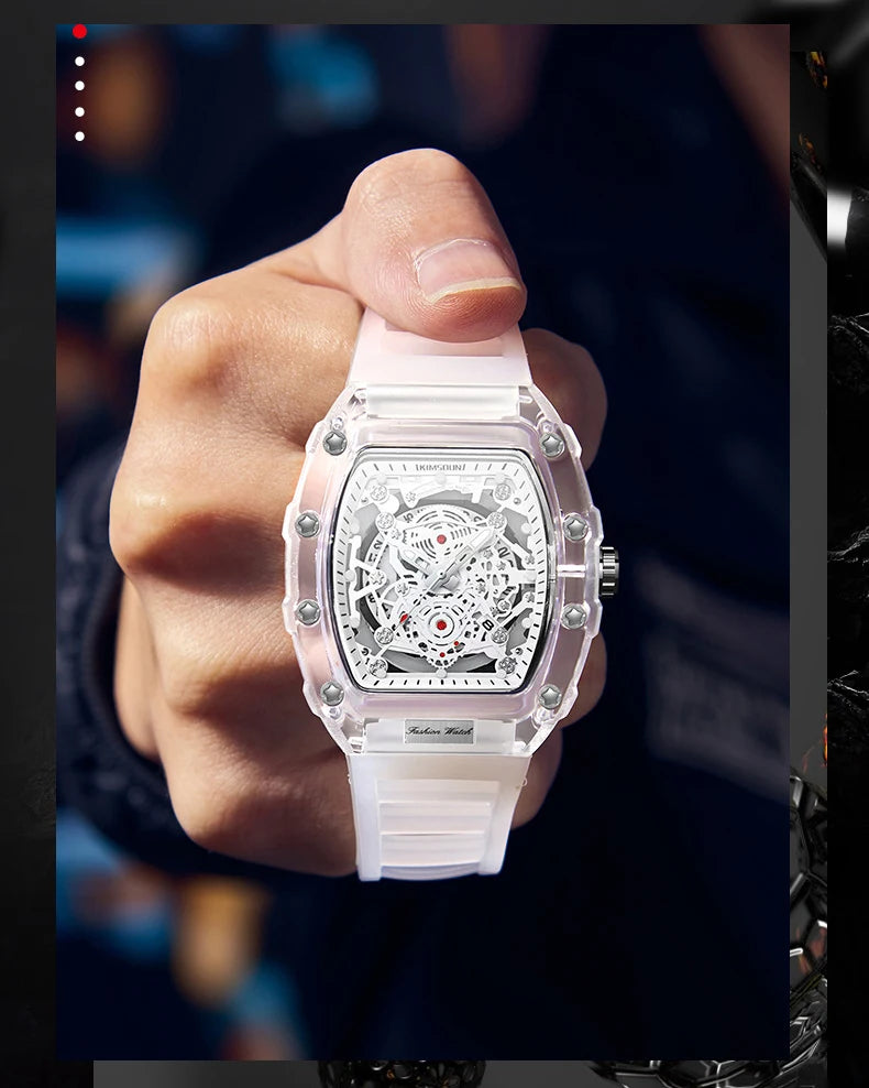 UTHAI Men Watch Sports Personality Wine Barrel Quartz Wristwatch Transparent Waterproof Calendar Male Fashion Clock Watches Gift